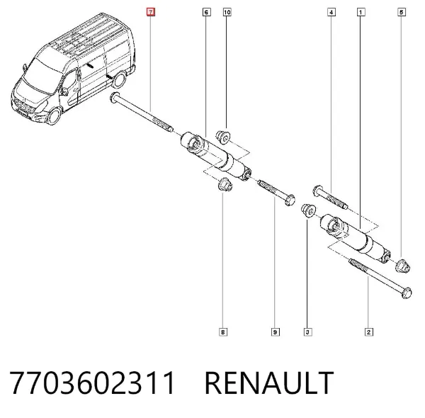 Tornillo de montaje del amortiguador trasero 7703602311 Renault (RVI)