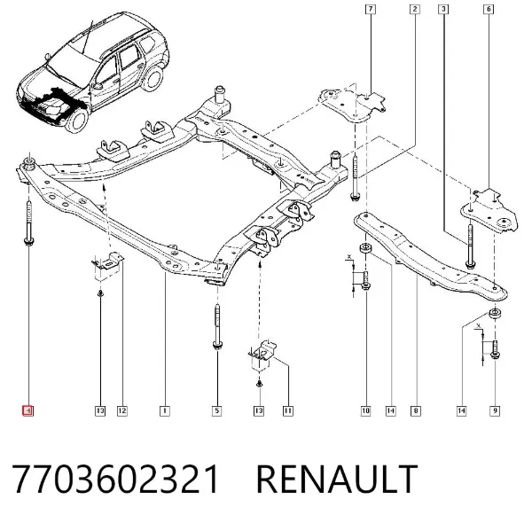 Perno de fijación del subchasis delantero 7703602321 Renault (RVI)