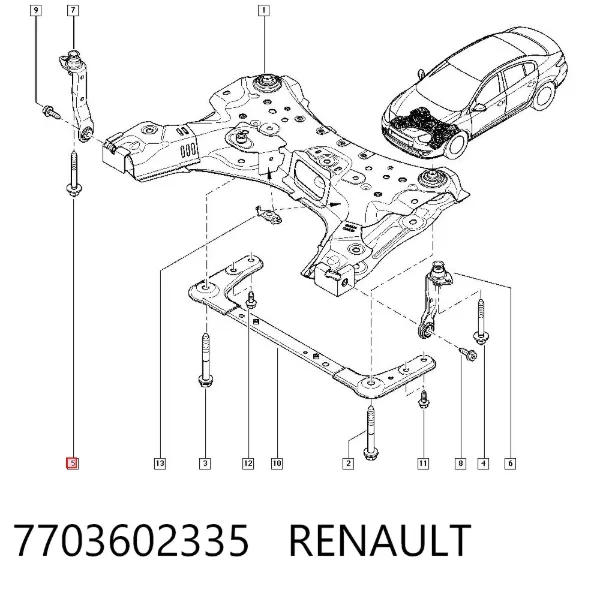 Perno de fijación del subchasis delantero 7703602335 Renault (RVI)