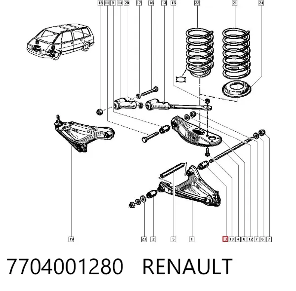 Silentblock del brazo de suspensión 7704001280 Renault (RVI)