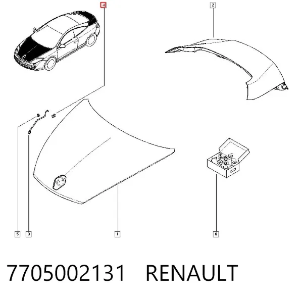 Fijador del soporte del capó 7705002131 Renault (RVI)