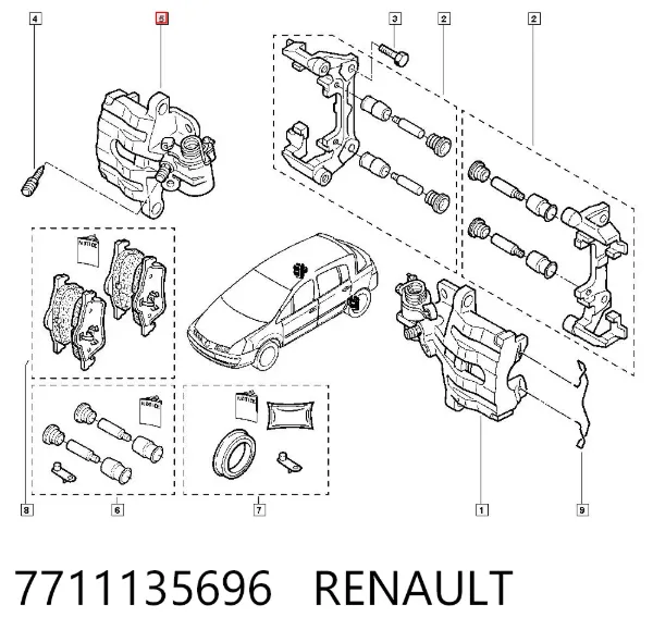 Pinza de freno trasera derecha 7711135696 Renault (RVI)