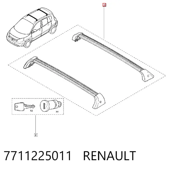 Juego de barras transversales de techo 7711225011 Renault (RVI)