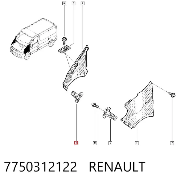 Soporte delantero de guardabarros delantero 7750312122 Renault (RVI)