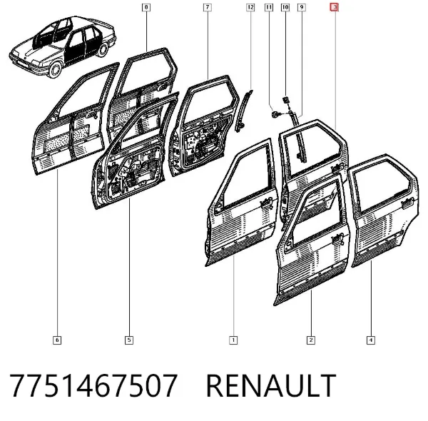Puerta trasera izquierda 7751467507 Renault (RVI)