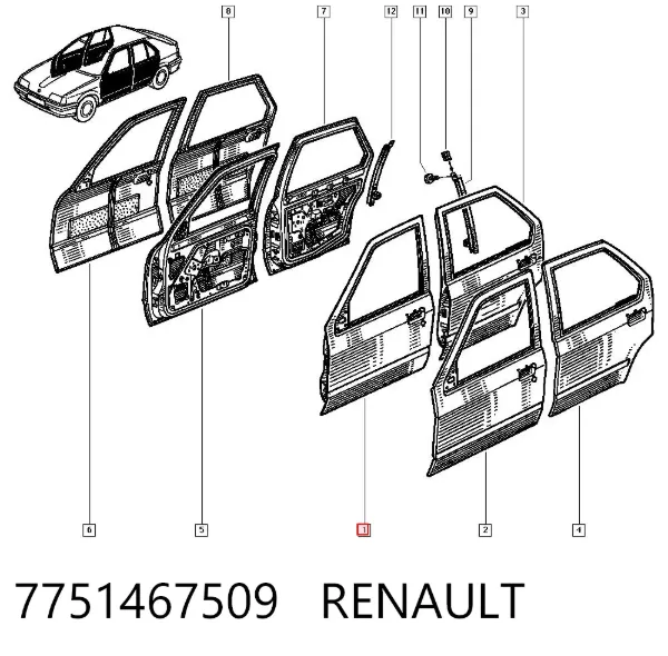 Puerta delantera izquierda 7751467509 Renault (RVI)
