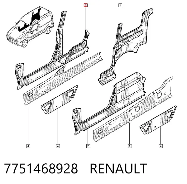 Umbral de puerta, derecha 7751468928 Renault (RVI)