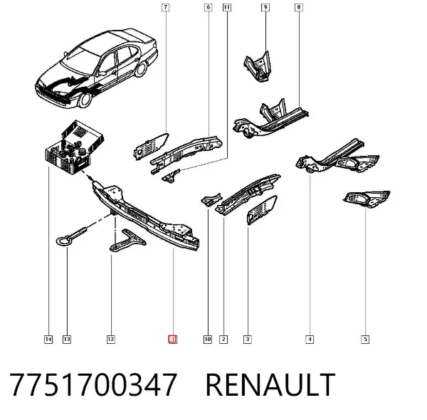 Refuerzo parachoque delantero 7751700347 Renault (RVI)