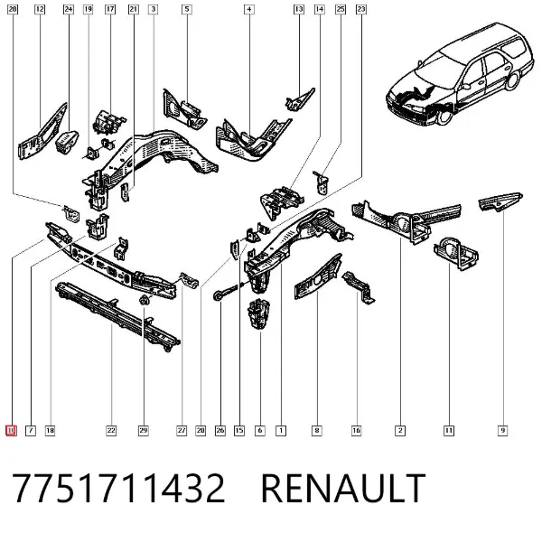 Refuerzo parachoque delantero 7751711432 Renault (RVI)