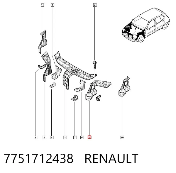 Soporte izquierdo del radiador (panel de montaje de faros) 7751712438 Renault (RVI)