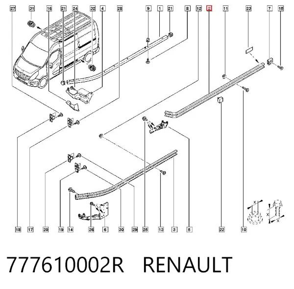 Carril guía central izquierdo de puerta corrediza 777610002R Renault (RVI)