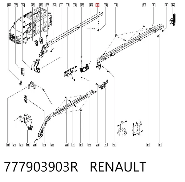 Carril guía superior derecho de puerta corrediza 777903903R Renault (RVI)