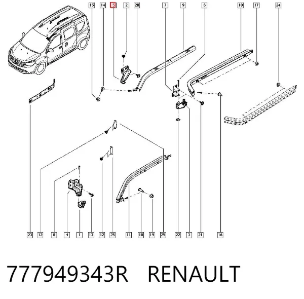 Rodillo superior derecho de puerta corrediza 777949343R Renault (RVI)