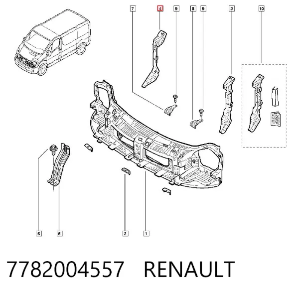 Soporte derecho del radiador (panel de montaje para faros) 7782004557 Renault (RVI)