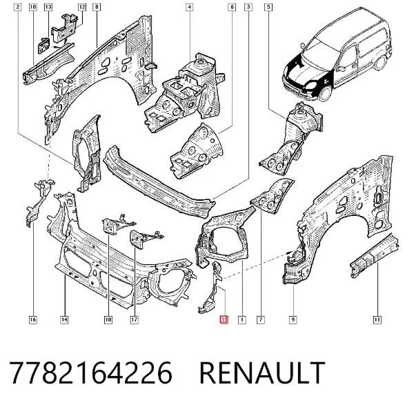 Soporte izquierdo del radiador (panel de montaje de faros) 7782164226 Renault (RVI)