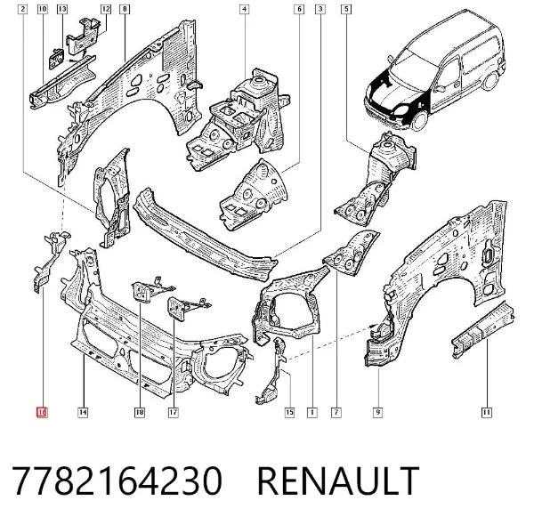 Soporte derecho del radiador (panel de montaje para faros) 7782164230 Renault (RVI)