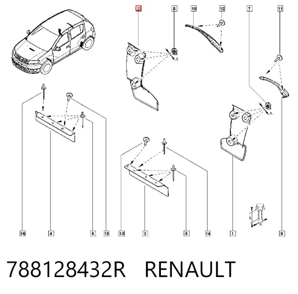 Guardabarros trasero derecho 788128432R Renault (RVI)