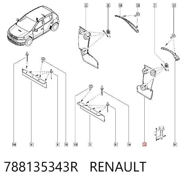 Guardabarros trasero izquierdo 788135343R Renault (RVI)