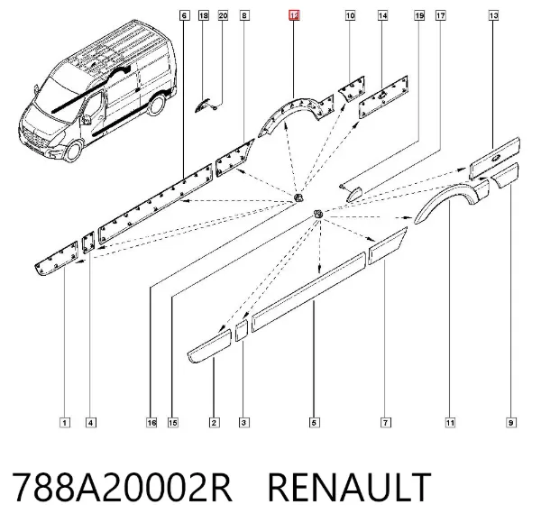 Moldura de salpicadera trasera derecha 788A20002R Renault (RVI)