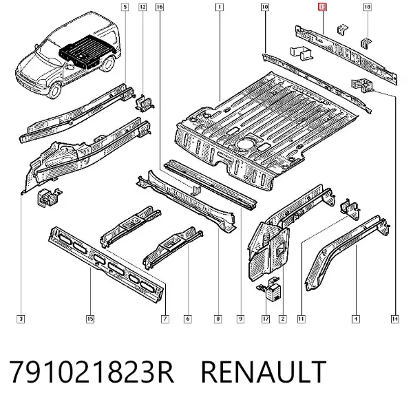 Refuerzo parachoques trasero 791021823R Renault (RVI)