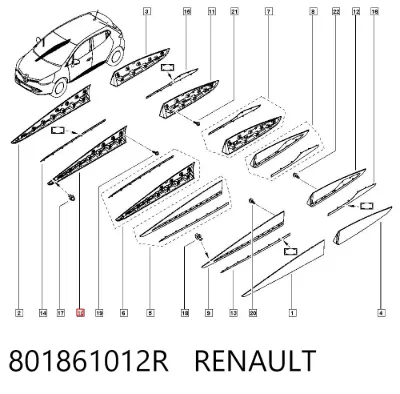 Moldura de puerta delantera derecha RENAULT 801861012R
