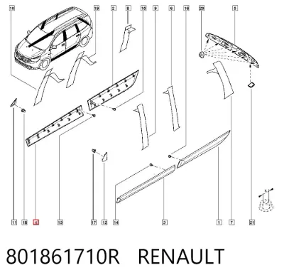 Moldura de puerta delantera derecha RENAULT 801861710R