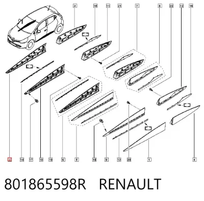 Moldura de puerta delantera derecha RENAULT 801865598R