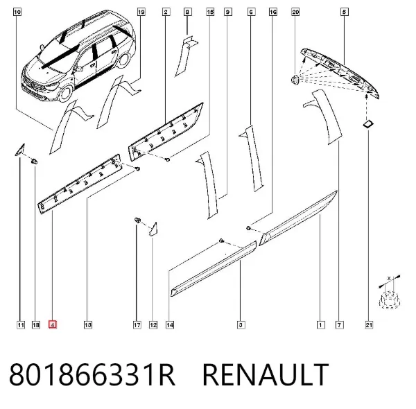 Moldura de puerta delantera derecha 801866331R Renault (RVI)