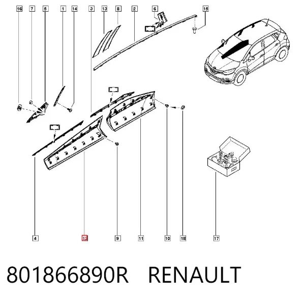 Moldura de la puerta delantera derecha 801866890R Renault (RVI)