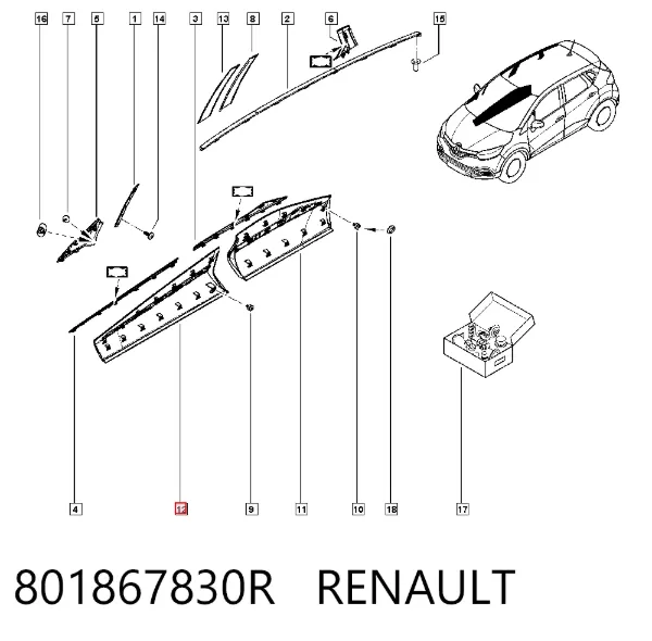 Moldura de la puerta delantera derecha 801867830R Renault (RVI)