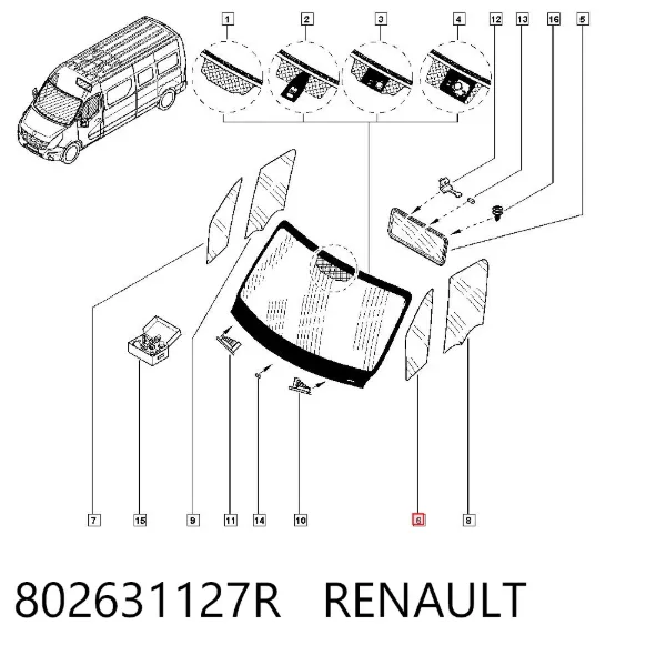 Cristal de ventilación puerta delantera izquierda 802631127R Renault (RVI)