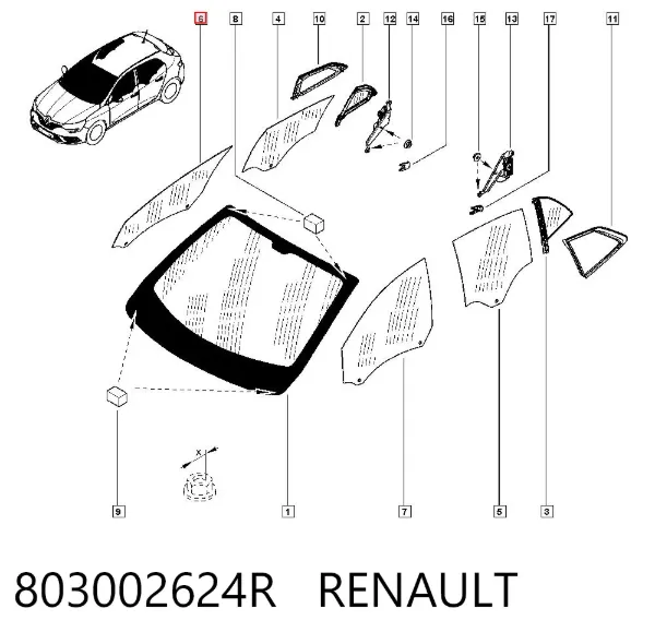 Cristal de puerta delantera derecha 803002624R Renault (RVI)