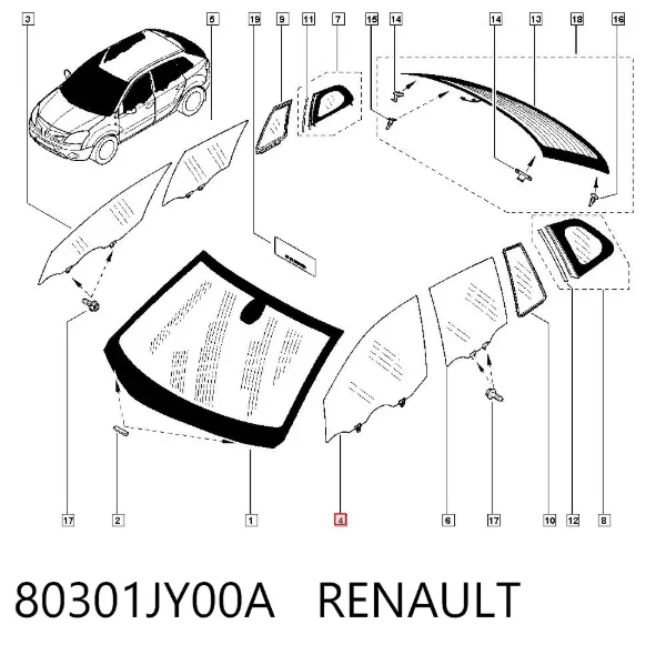 Luna delantera derecha 80301JY00A Renault (RVI)