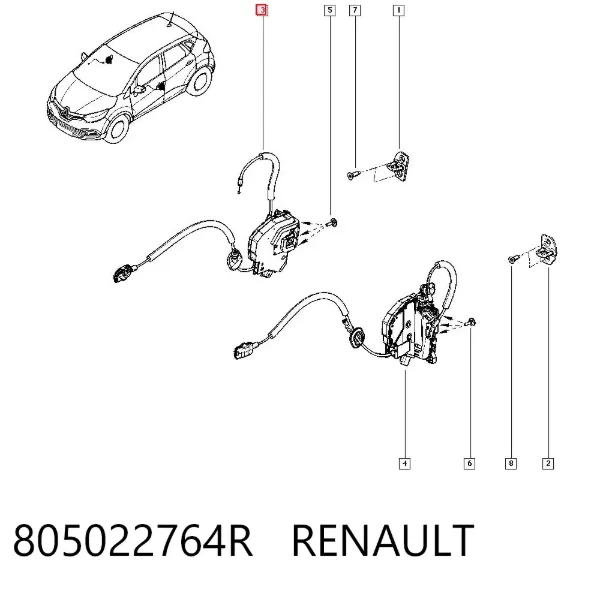 Cerradura de puerta delantera derecha 805022764R Renault (RVI)