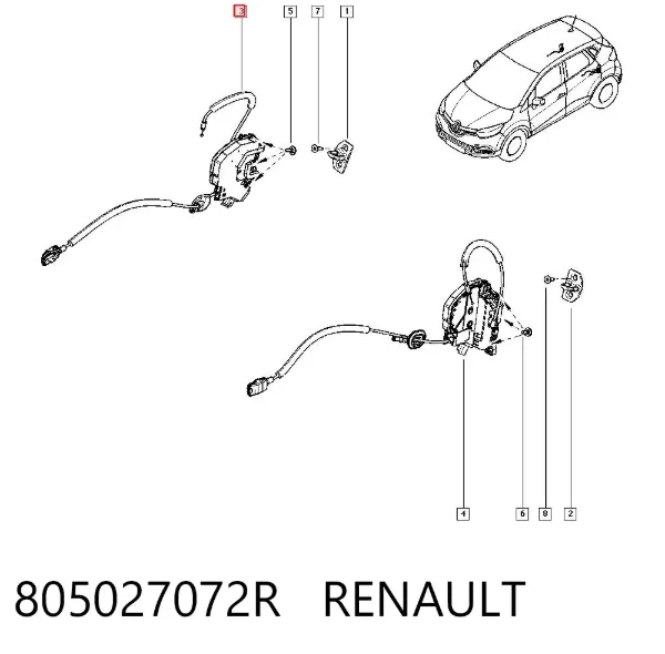 Cerradura de la puerta trasera derecha 805027072R Renault (RVI)