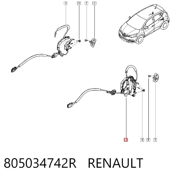 Cerradura de puerta trasera izquierda 805034742R Renault (RVI)