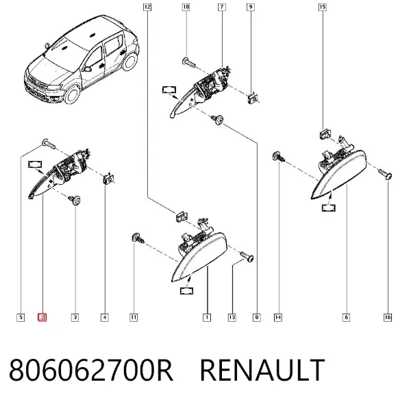 Manija exterior derecha delantera/trasera de puerta 806062700R Renault (RVI)