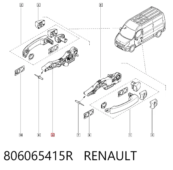 Soporte de manija exterior de puerta delantera derecha 806065415R Renault (RVI)