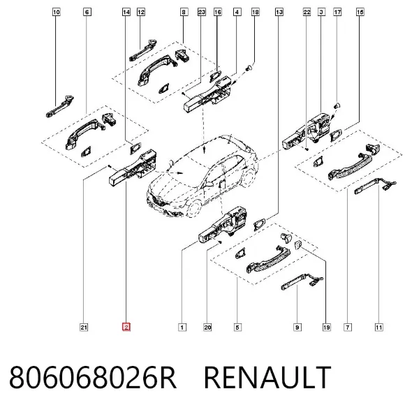 Soporte de manija exterior de puerta derecha 806068026R Renault (RVI)
