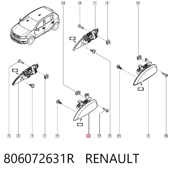 Manija exterior izquierda de puerta delantera 806072631R Renault (RVI)