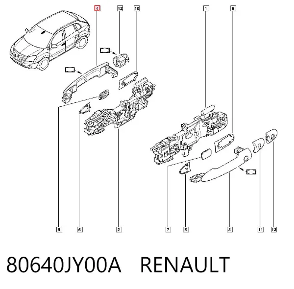 Manija exterior de puerta delantera 80640JY00A Renault (RVI)