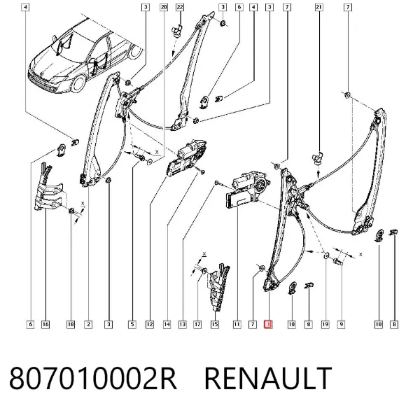Mecanismo de elevalunas delantero izquierdo 807010002R Renault (RVI)