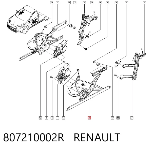 Mecanismo de elevalunas delantero izquierdo 807210002R Renault (RVI)