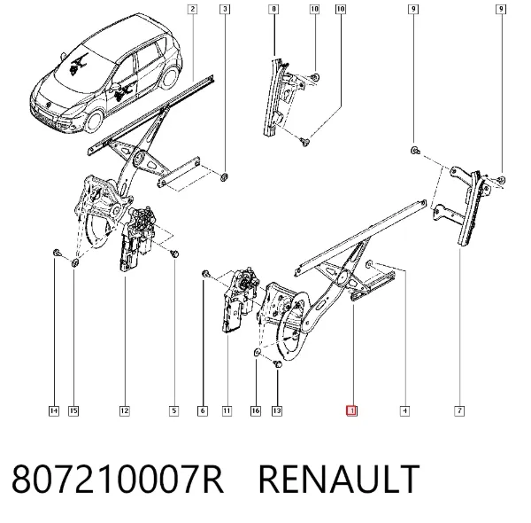 Mecanismo de elevalunas delantero izquierdo 807210007R Renault (RVI)