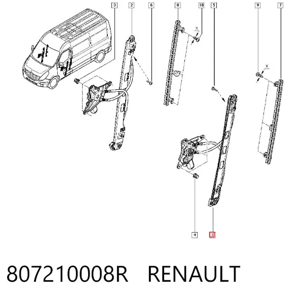 Mecanismo de elevalunas delantero izquierdo 807210008R Renault (RVI)