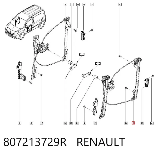 Mecanismo de elevalunas delantero izquierdo 807213729R Renault (RVI)