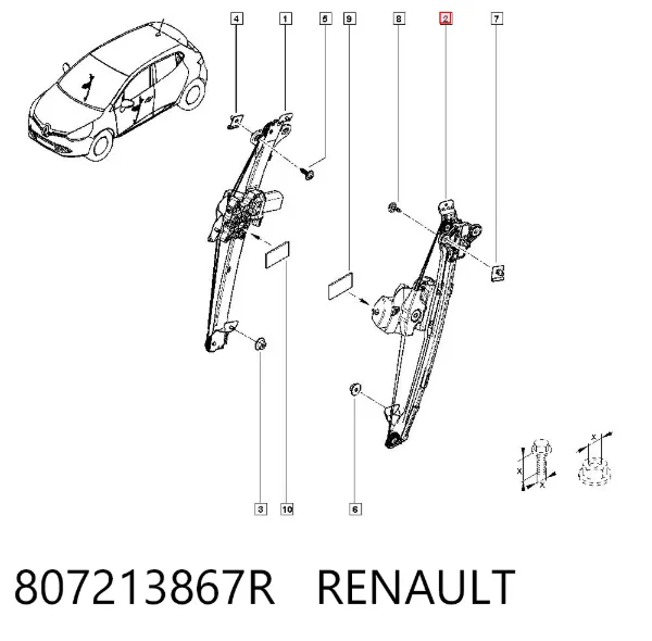 Mecanismo de elevalunas delantero izquierdo 807213867R Renault (RVI)