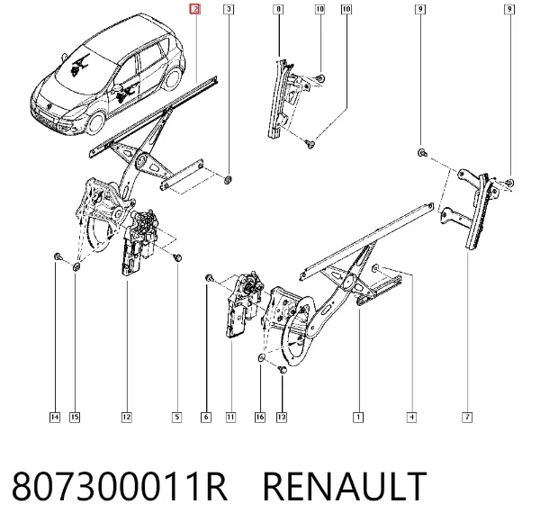 Mecanismo de elevalunas delantero derecha 807300011R Renault (RVI)