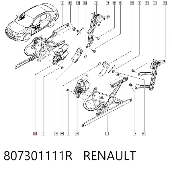 Motor del elevalunas de la puerta delantera derecha 807301111R Renault (RVI)