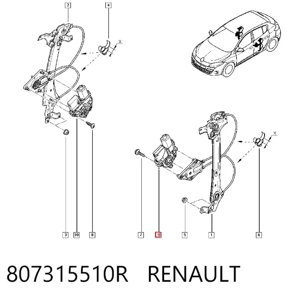 Motor del elevalunas de la puerta trasera izquierda 807315510R Renault (RVI)